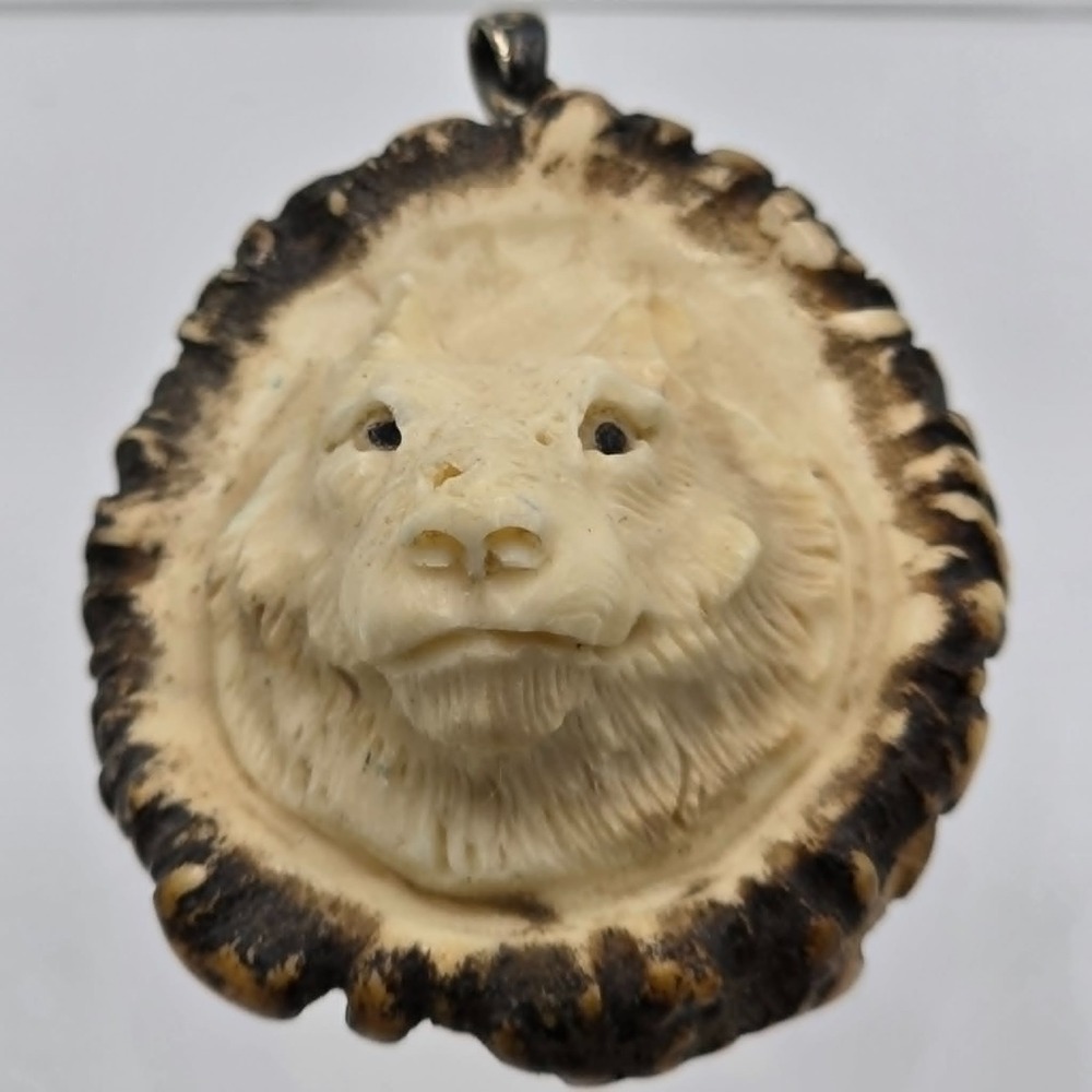Wolf Head Shed Antler Burr Necklace Unique Rustic Pendant Hunters Trappers